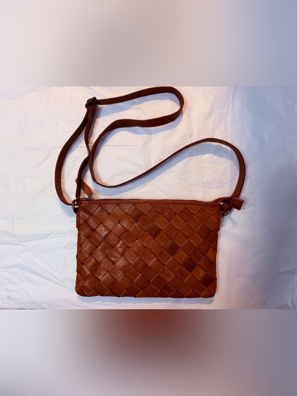 Vilenca Holland Woven Leather Crossbody Bag - Brown